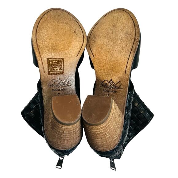 Patricia Nash WomenSz 7 Black Woven Leather Ankle Booties Boots Rosetta Open Toe - Picture 9 of 11